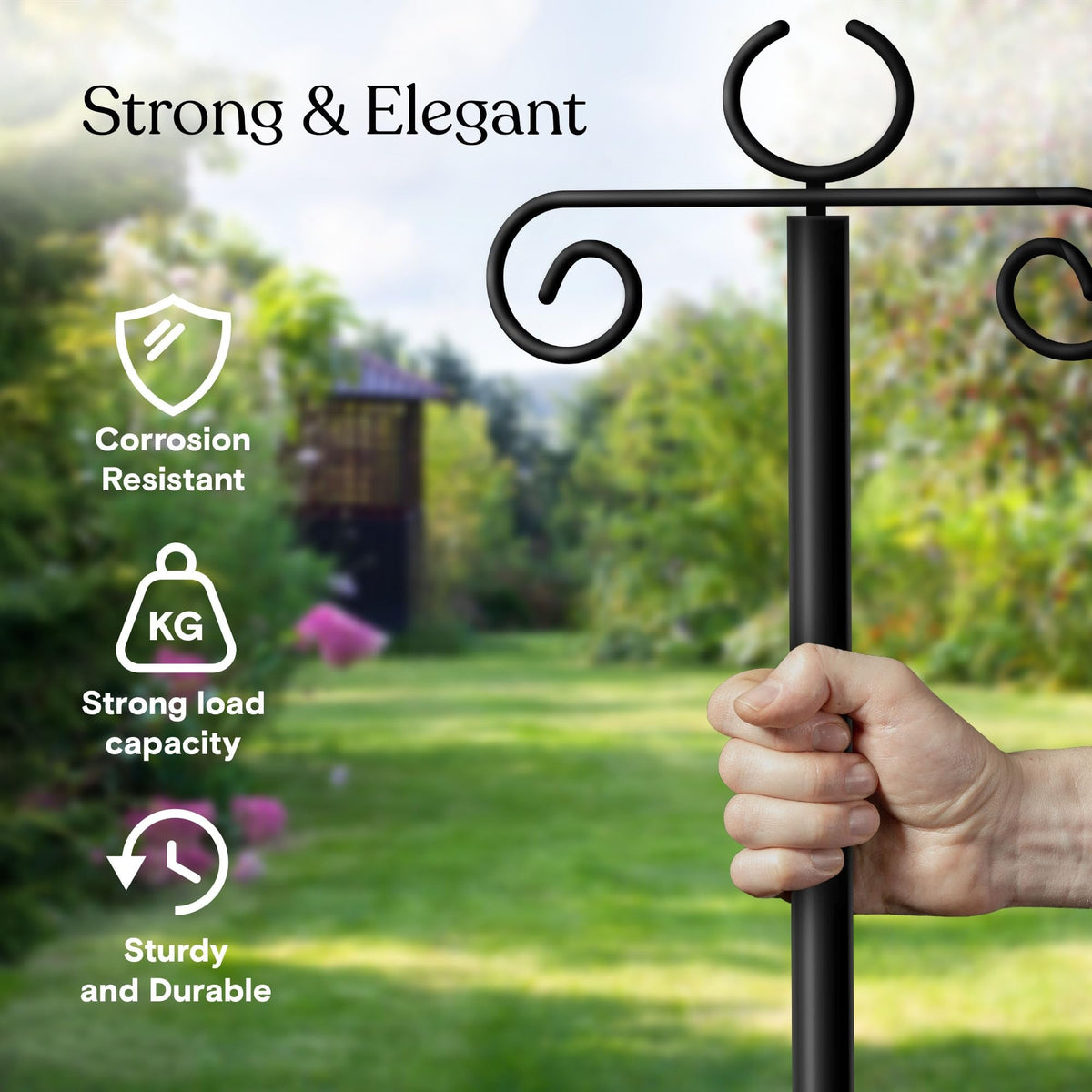 Brightech Bundle Ambience Pro Solar Powered Outdoor String Lights, 48ft + 4-Pack 10FT String Light Poles