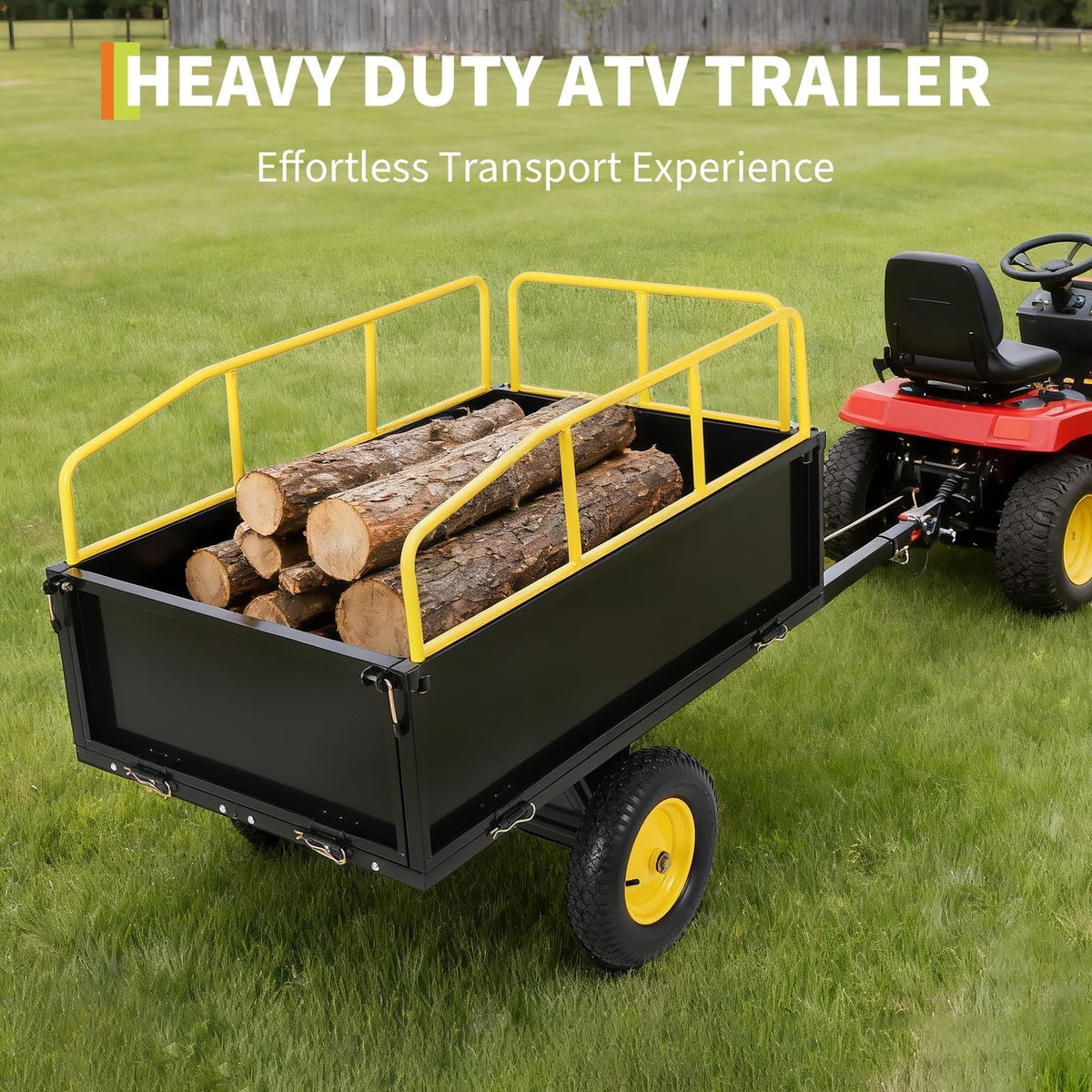 Heavy Duty ATV Trailer Tow Behind Dump Cart, 17 Cu.Ft. 750lbs Capacity, Pull Behind Steel Yard Wagon Dump Trailer for Tractor Lawn Mower Garden