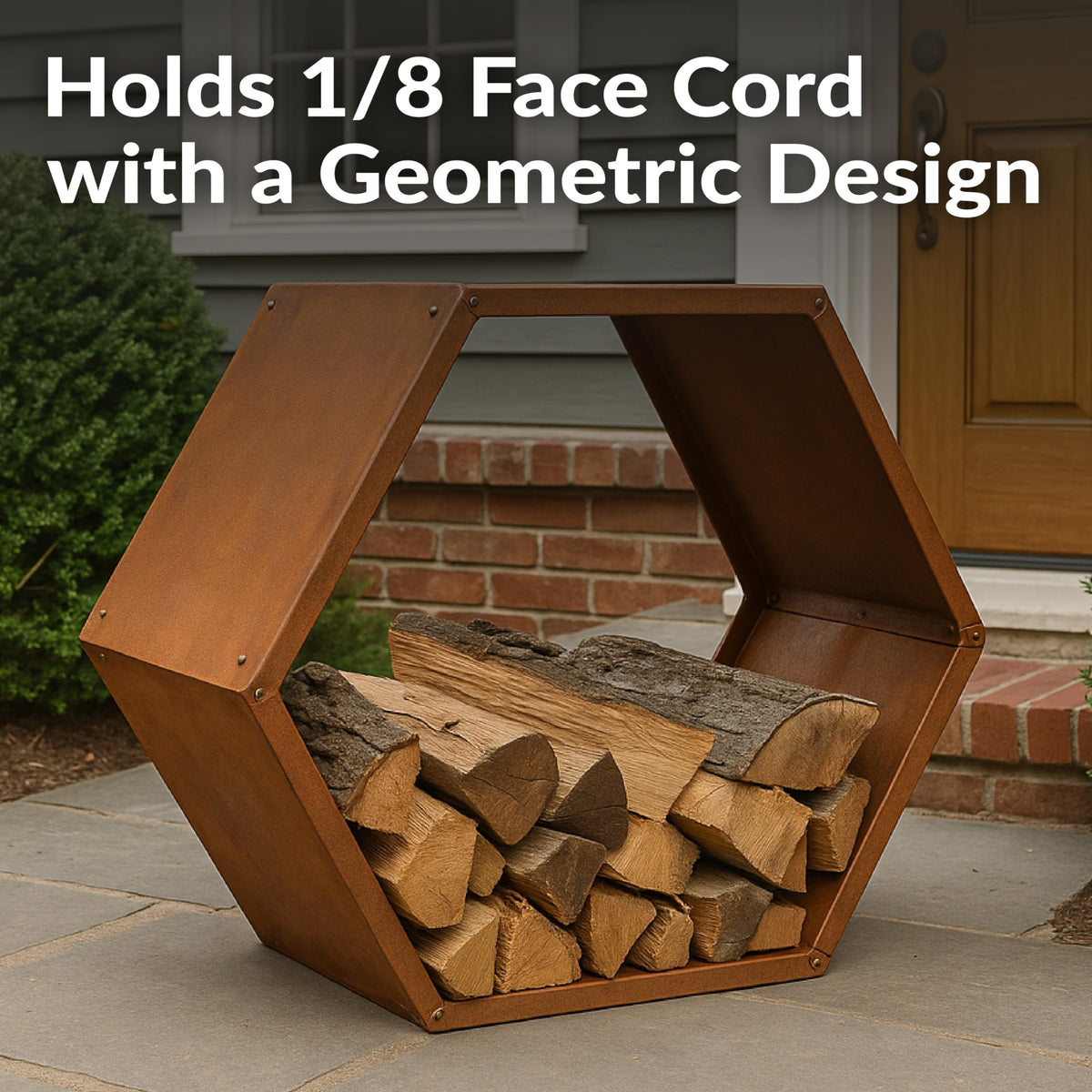 Sunnydaze Outdoor Firewood Rack - Rustic Fire Wood Holder - Sturdy Hexagon Log Holder - Steel Log Rack for Outdoor Firewood Storage