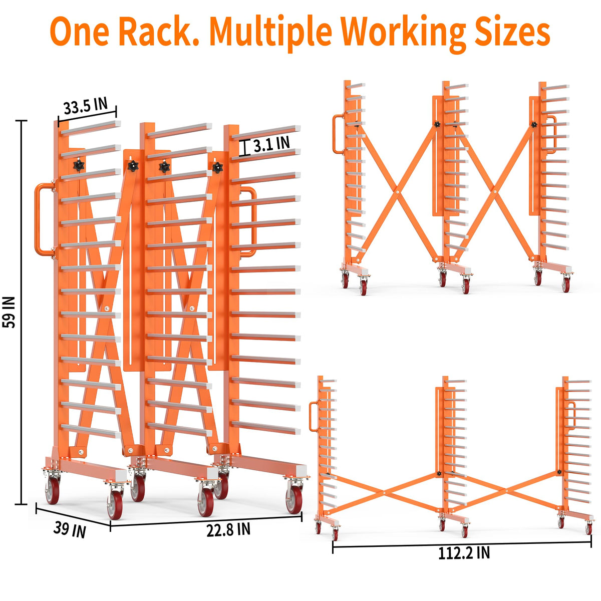 Vazcor Paint Drying Rack for Cabinet Doors, 15-Level Heavy Duty Rolling Paint Rack, Expandable Woodworking Drying Rack for Trim & Panels, Reinforced 2.0mm Steel Frame with 5" Casters