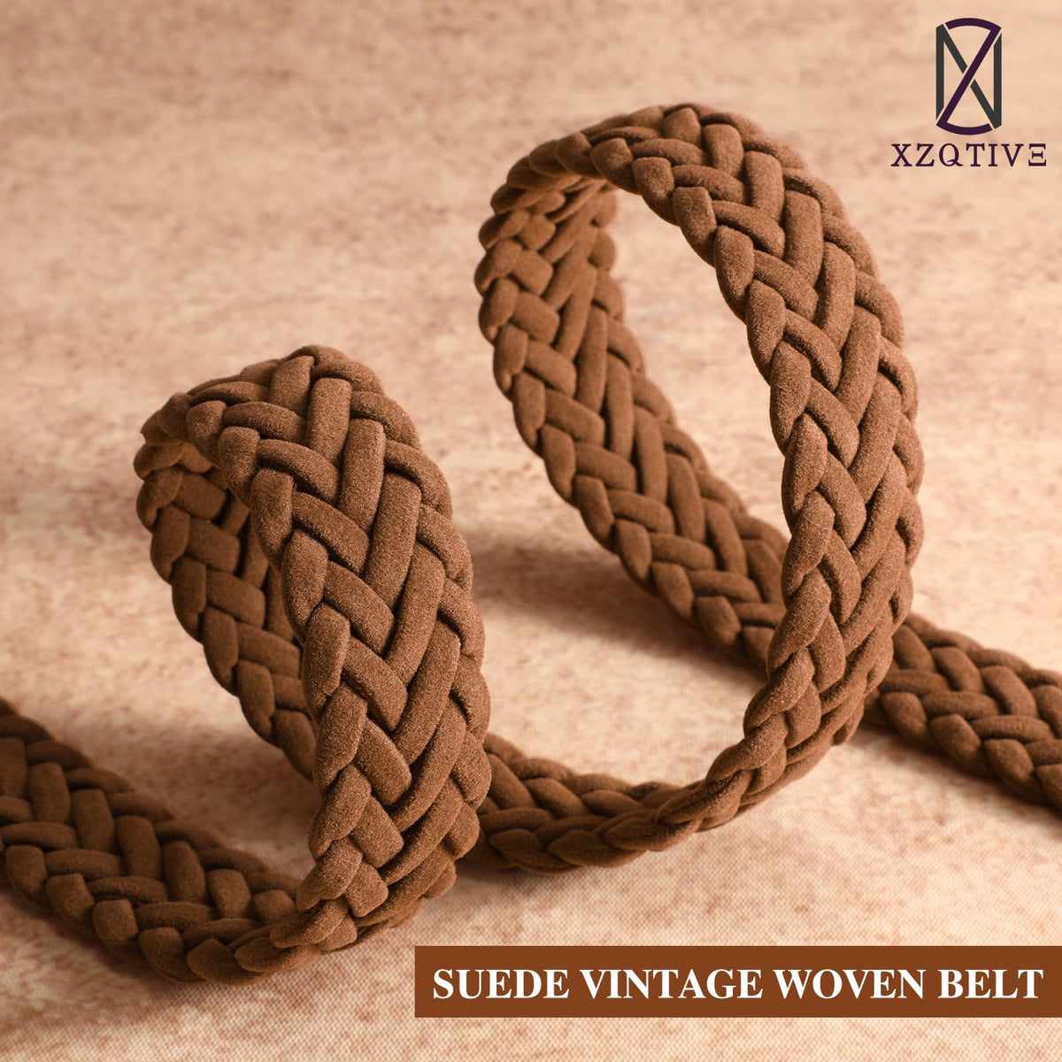 XZQTIVE Women’s Braided Suede Belt with No-Hole Adjustable Design – Vintage Woven Leather Waist Belt for Dresses,Jeans and Casual Outfits