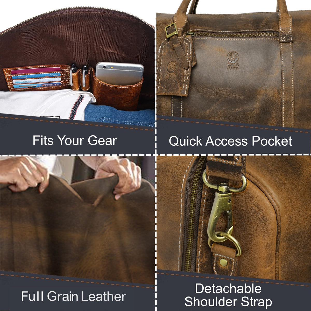 Leather Travel Duffel Bag - Airplane Underseat Carry On Bags By Rustic Town (Medium, Brown)