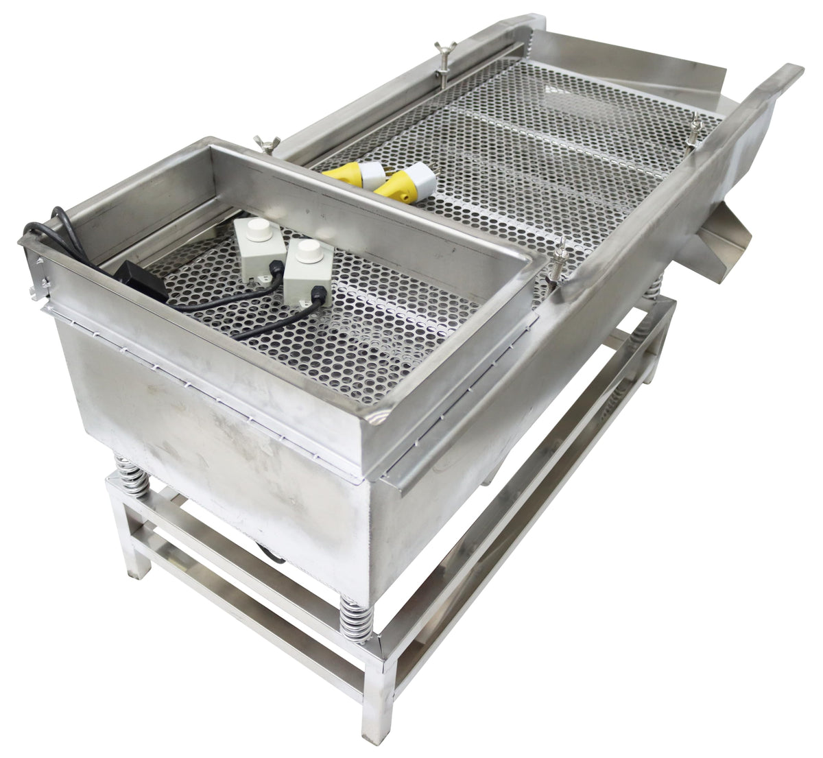 TECHTONGDA Straight Vibrating Sieve Screen Shaker Electric Linear Sifter Machine Stainless Steel Two Layers Two Motors 8mm 6mm Screen Size 15.7×37.4inch 110V