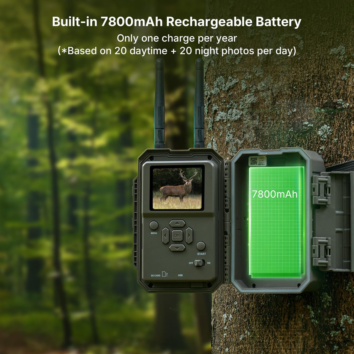 GardePro E8 2.0 Pro WiFi Bluetooth Trail Camera (Non-Cellular) – Triple-PIR Motion Sensor, Dual Antennas for Stable Connection, 4K Video, Rechargeable Battery, On-Site Viewing, Motion Activated