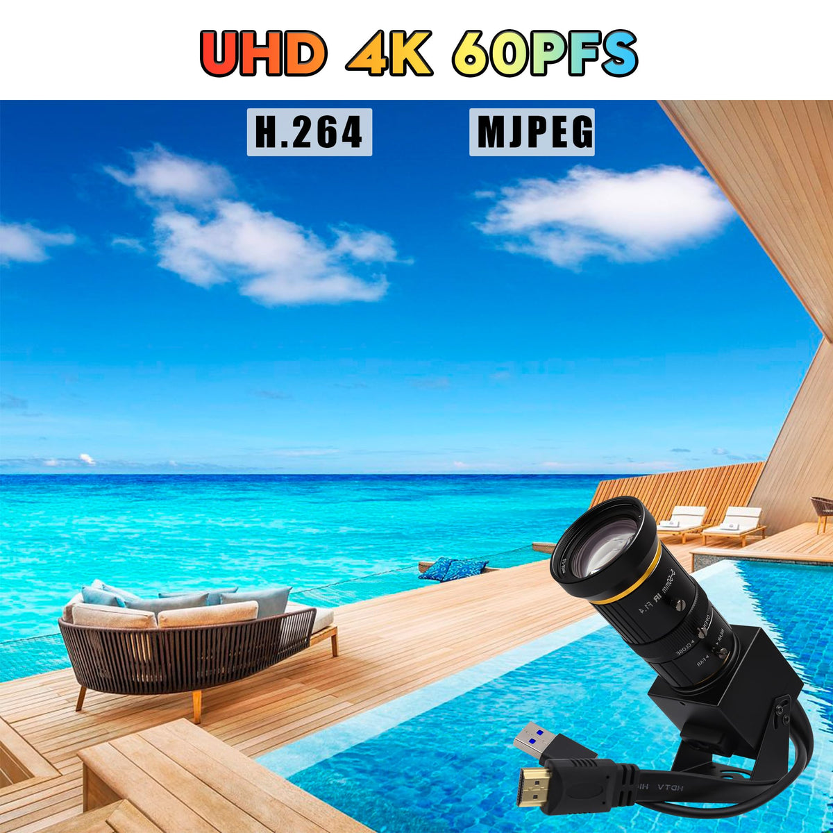 SVPRO HDMI USB Camera 4K 60fps USB3.0 Streaming Webcam with Zoom 5-50mm Telephoto Lens,10X Optical Zoom Industrial Microscope Camera H.264 Video Camera for Computer,Raspberry Pi,Monitor