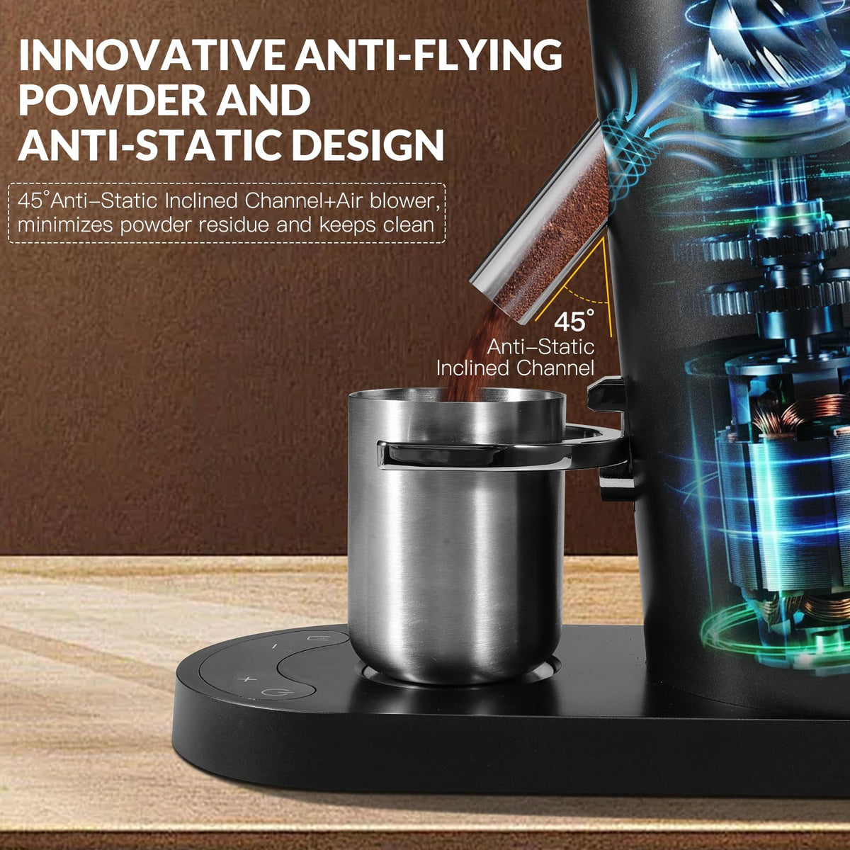 Coffee Grinder, Rechargeable Cordless Stainless Steel Conical Burr Coffee Bean Grinder with Air Blower, 60 Grind Settings, Anti-Static, Compact & Quiet for Home,Office, Camping Use, Black