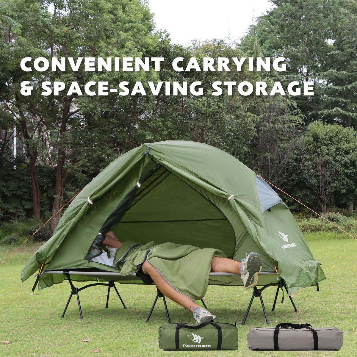 Arctic Lemmings 4-in-1 Camping Cot Tent, Foldable Elevated Tents Set for 1 Person to Use, Portable Tent for Outdoor Hiking, Camping