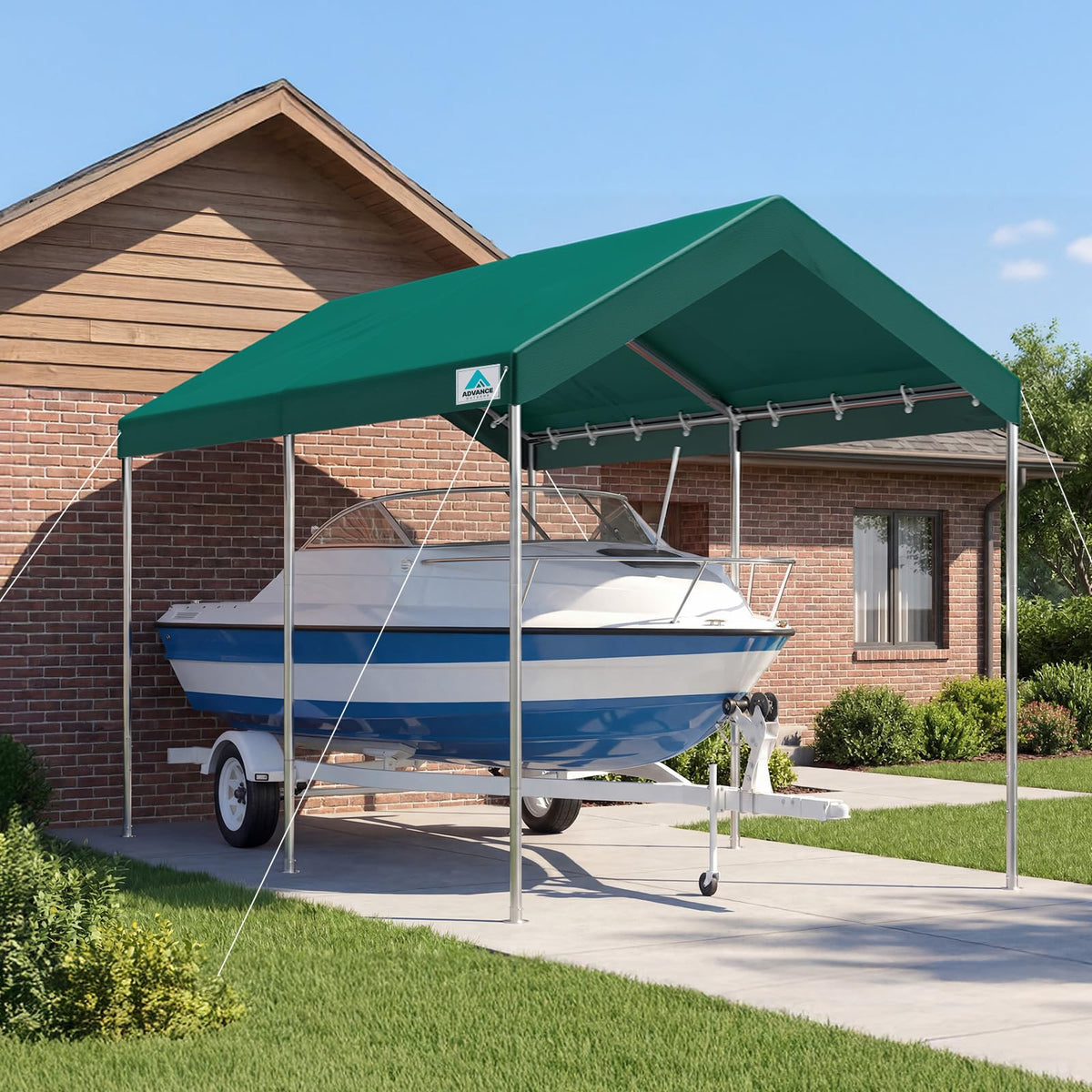 ADVANCE OUTDOOR 10x15 ft Heavy Duty Carport Potable Car Canopy Garage Party Tent Boat Shelter, Adjustable Height from 9.5 ft to 11 ft, Green