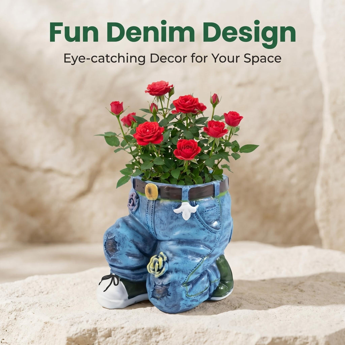 Doudouhua Creative Outdoor Planter,Flower Pot, Resin Cute Planters, Jeans Shape Garden Figurines Planter for Home Lawn Yard Outside Decor.Creative Outdoor Planter Flower Pot (Kneel Down on one Knee)