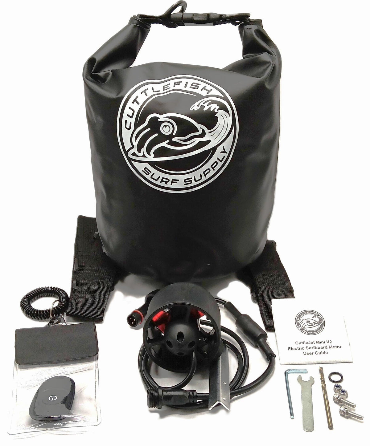 CuttleJet Mini V2 - Stand Up Paddle Board Motor Electric Fin Kit with 10L Waterproof Battery Bag and Wireless Remote Control - Cuttlefish Surf Supply