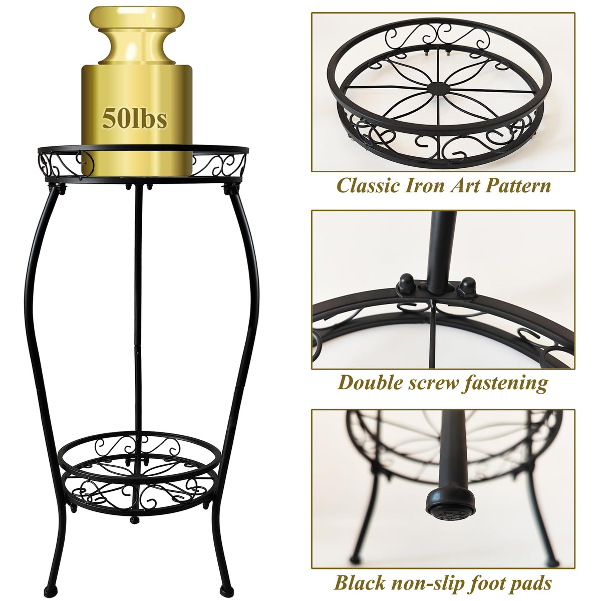 NOAMOO Metal Plant Stand 2 Tier Indoor Outdoor, Tall Flower Pot Shelf Rustproof Stable Heavy Duty Corner Stand, 28 inch Multiple Plant Display Rack for Living Room Patio Balcony Garden