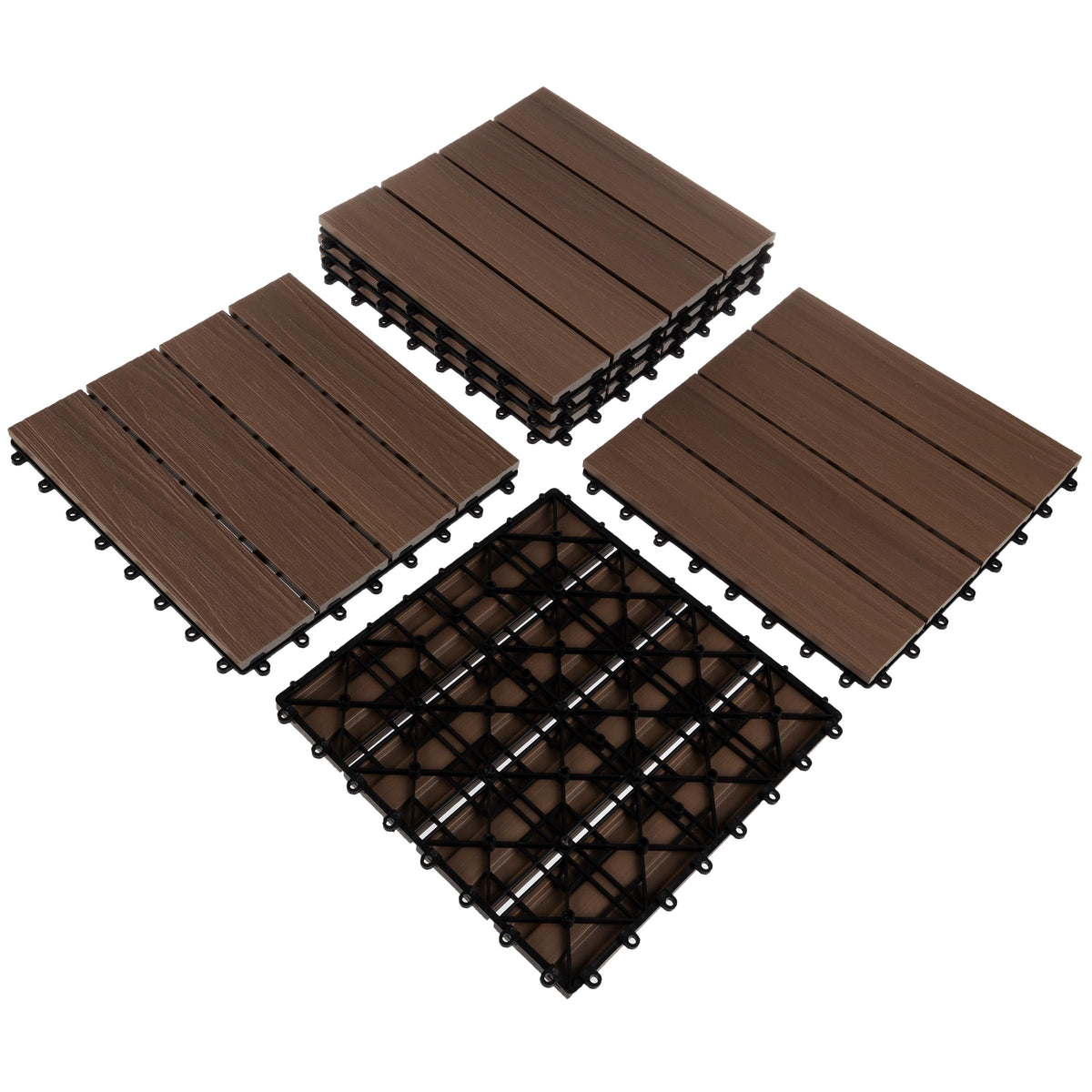 Interlocking Deck Tiles - 30-Pack 11.6-in Wood Plastic Composite All-Weather Outdoor Flooring Balcony Poolside or Patio by Pure Garden (Mocha Brown Woodgrain)