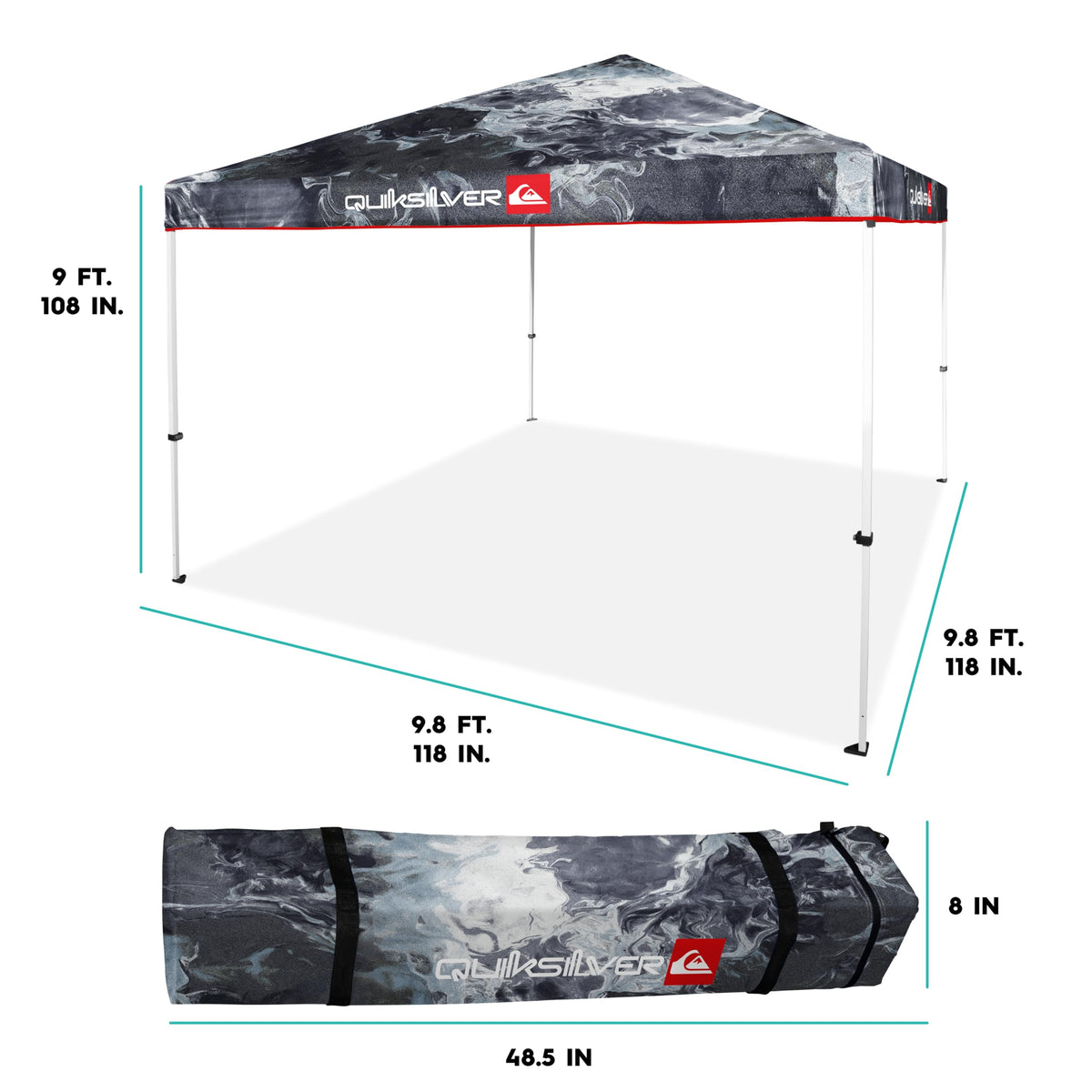Quiksilver 10x10 Pop Up Canopy – UPF 50+ Outdoor Beach Tent with One-Push Setup – Portable Shade Shelter for Beach, Tailgate, Festivals, Camping – Water-Resistant Folding Gazebo with Wheeled Bag