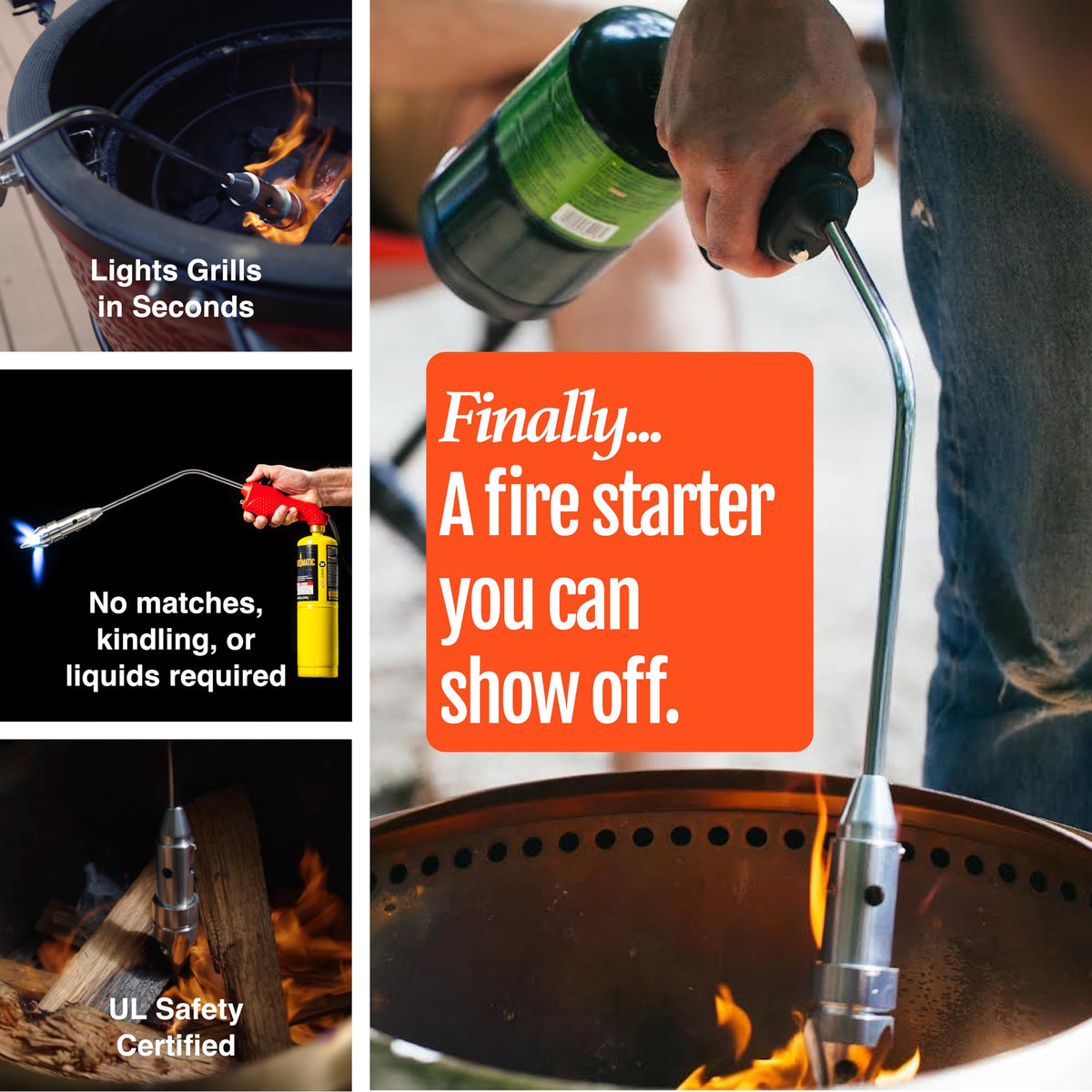 ROCKETFIRE Fire Starter Torch | Perfect Propane Torch Head, Grill Gun, Charcoal Torch | Compatible with Bernzomatic Propane & MAP/PRO Fuels | Stainless Steel Tri-Flame Tip | Fuel NOT Included | Green