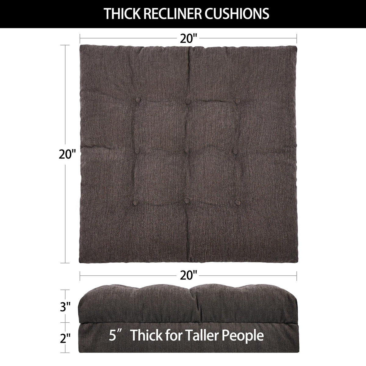 HAVARGO Recliner Cushions for Elderly, 20x20x5 Inch Thick Chair Cushion Patent Design Soft Tufted Dual Layer Booster Seat Cushions for Seniors Recliner Risers Taupe 1P