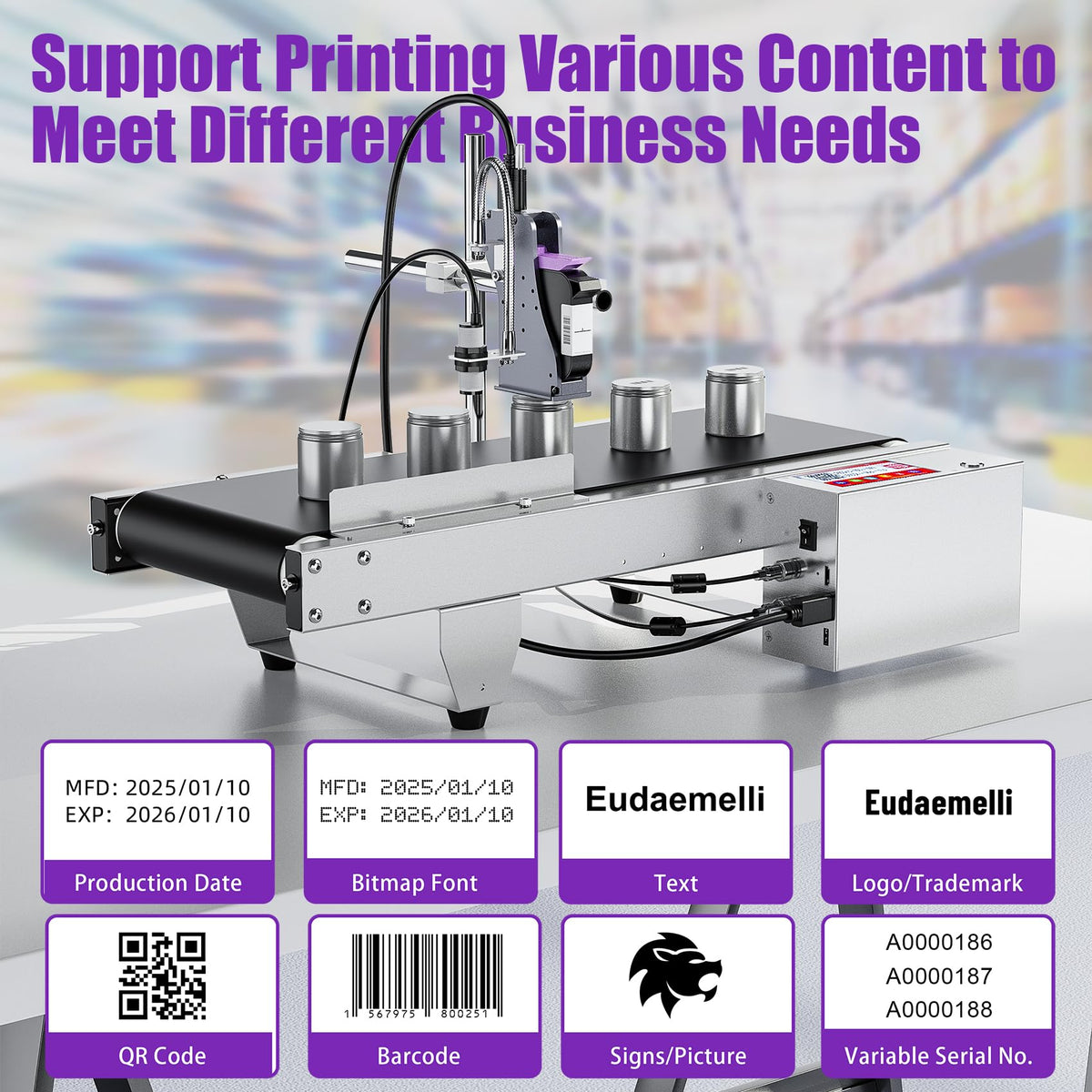 TIJ228 Inkjet Coding Machine with Mini Conveyor Belt, 2-12.7mm Industrial Online Inkjet Printer with 42ml Original Quick-Drying Ink for Expiry Dates,Batch Numbers,Barcodes,QR Codes,Logos,Labels
