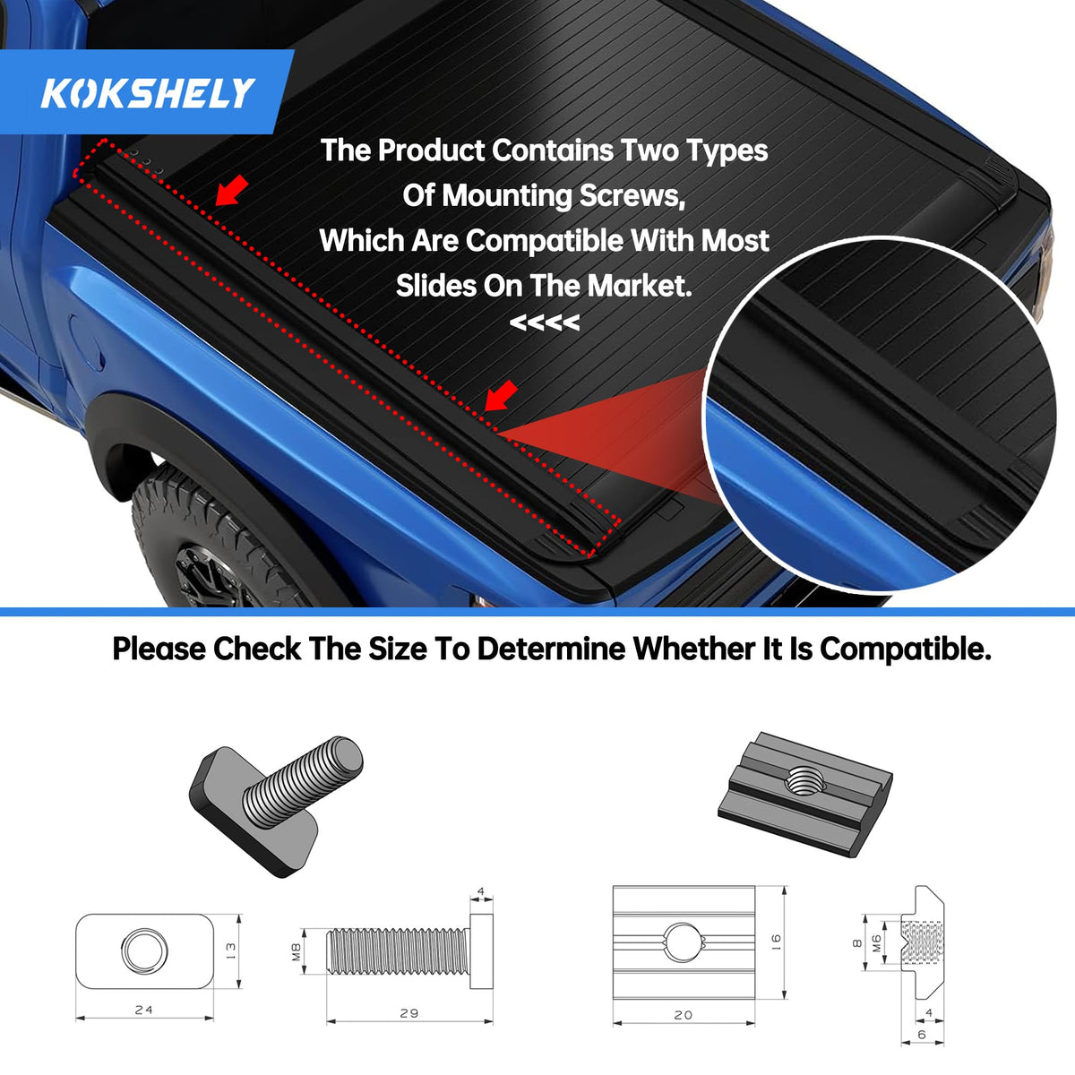 KOKSHELY 71.3’’ Adjustable Truck Bed Rack Cross Bars(2-Pack) for Full-Size Trucks, T-Slot Tonneau Cross Bars| Aluminum Cross Bar with Top Slide Mount | Compatible with Kayak Racks, Bike Racks & More