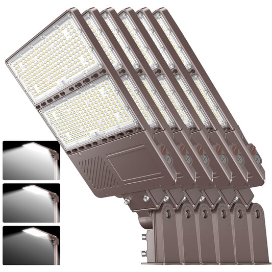 ADUB 6PCS LED Parking Lot Lights 320W 250W 200W, LED Shoebox Light 5000K Adjustable Slip Fit, UL Listed Outdoor Street Lamp with Photocell, IP65 Waterproof Commercial Area Flood Lighting AC100-277V