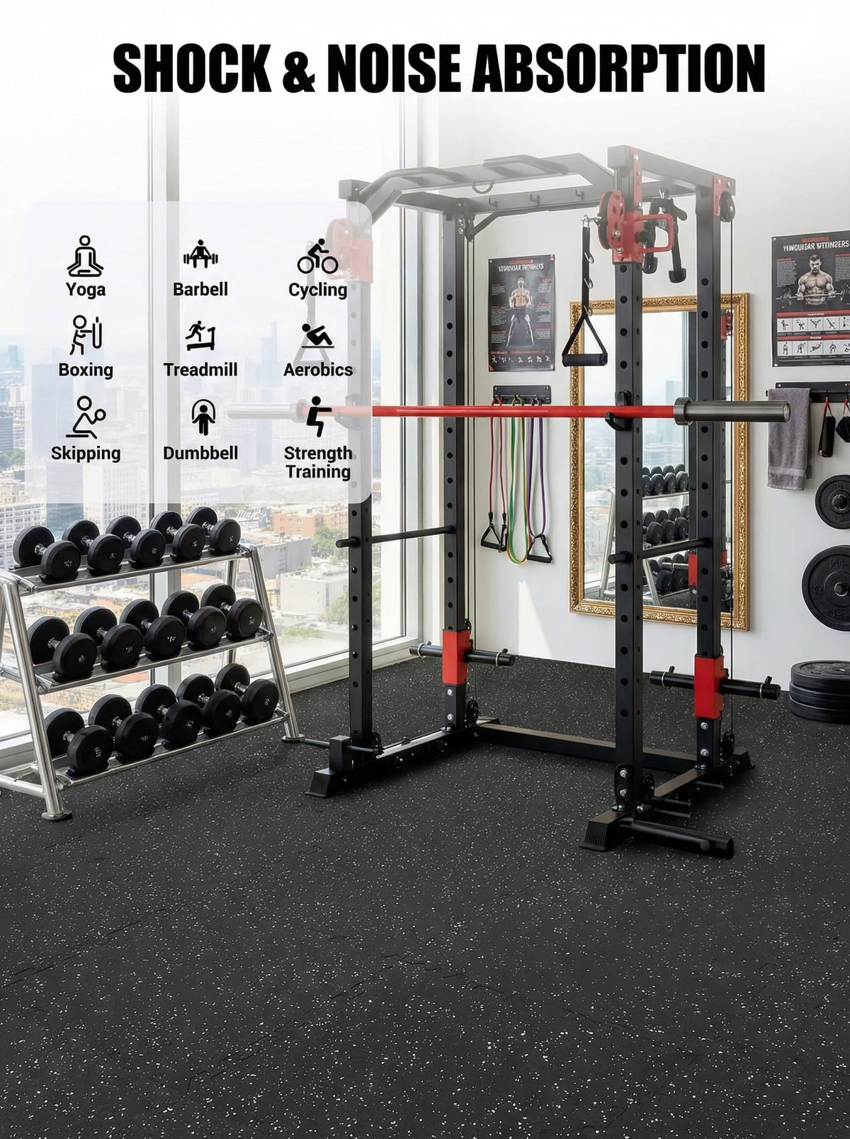 0.6" Thick Exercise Equipment Mats,36 Pcs 100 Sq Ft Interlocking Rubber & EVA Foam Gym Tiles, Soundproof Shock Absorbent Puzzle Flooring, Waterproof Heavy Duty for Home & Garage Gym