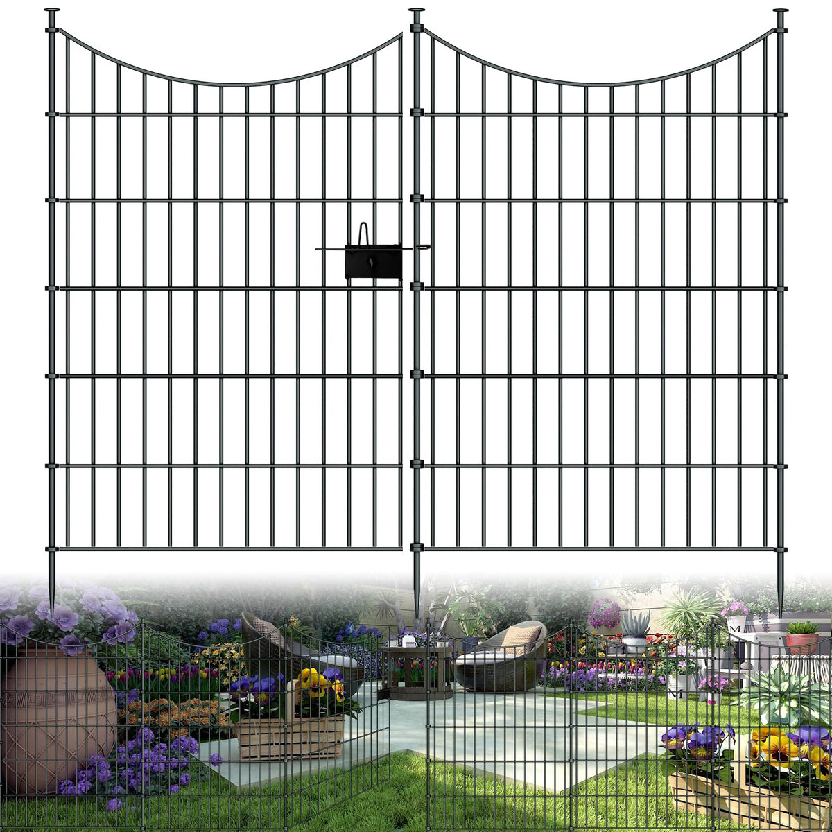 10 Panels Garden Fence Dog Fence Outdoor for Yard, 40in H x 23.6ft L Rustproof Metal Fencing with Ground Stakes | No Dig Animal Proof Containment for Pets/Rabbits | Durable Patio Security Panels