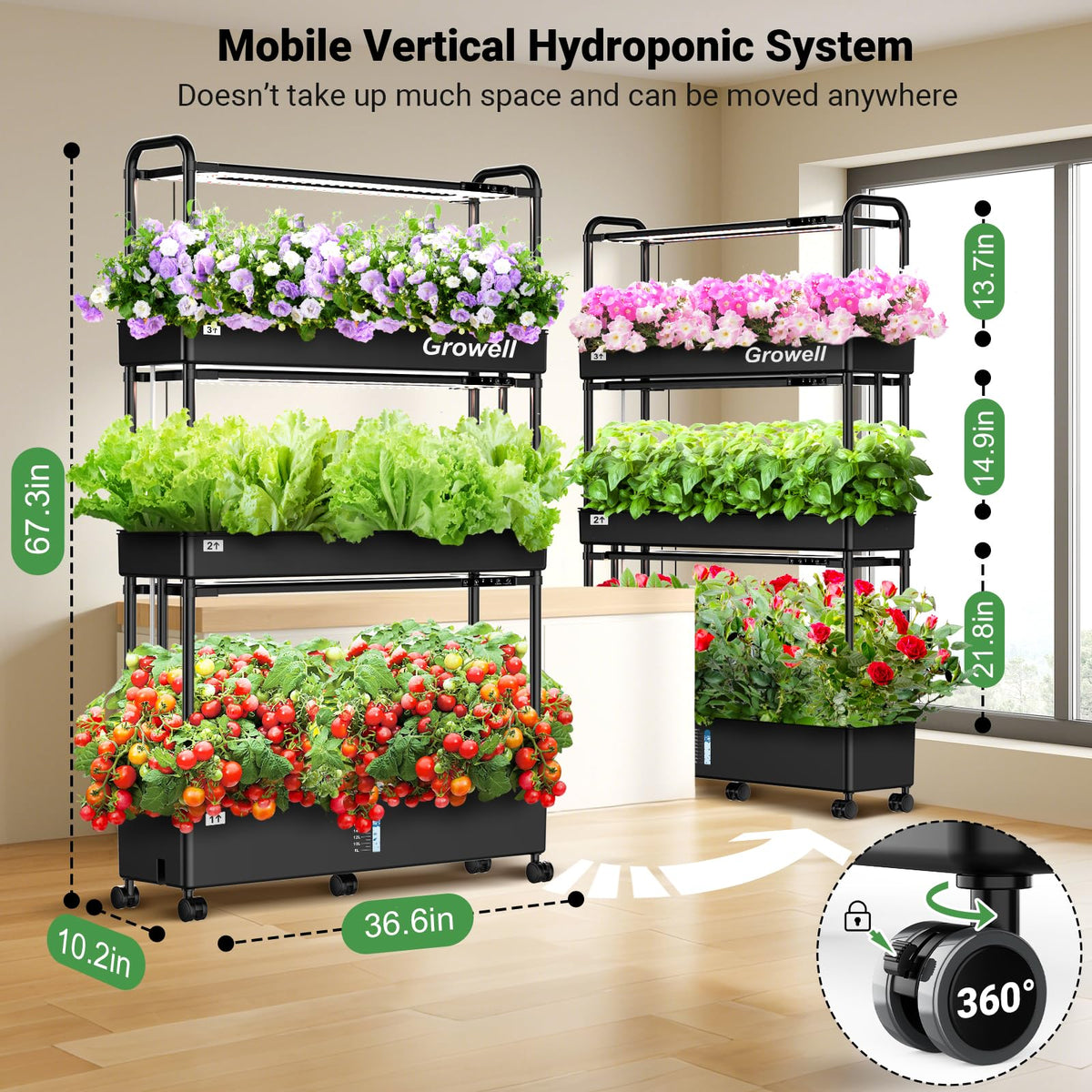 Growell 16 Pods Hydroponics Growing System Kit & 90 Pods Vertical Indoor Garden
