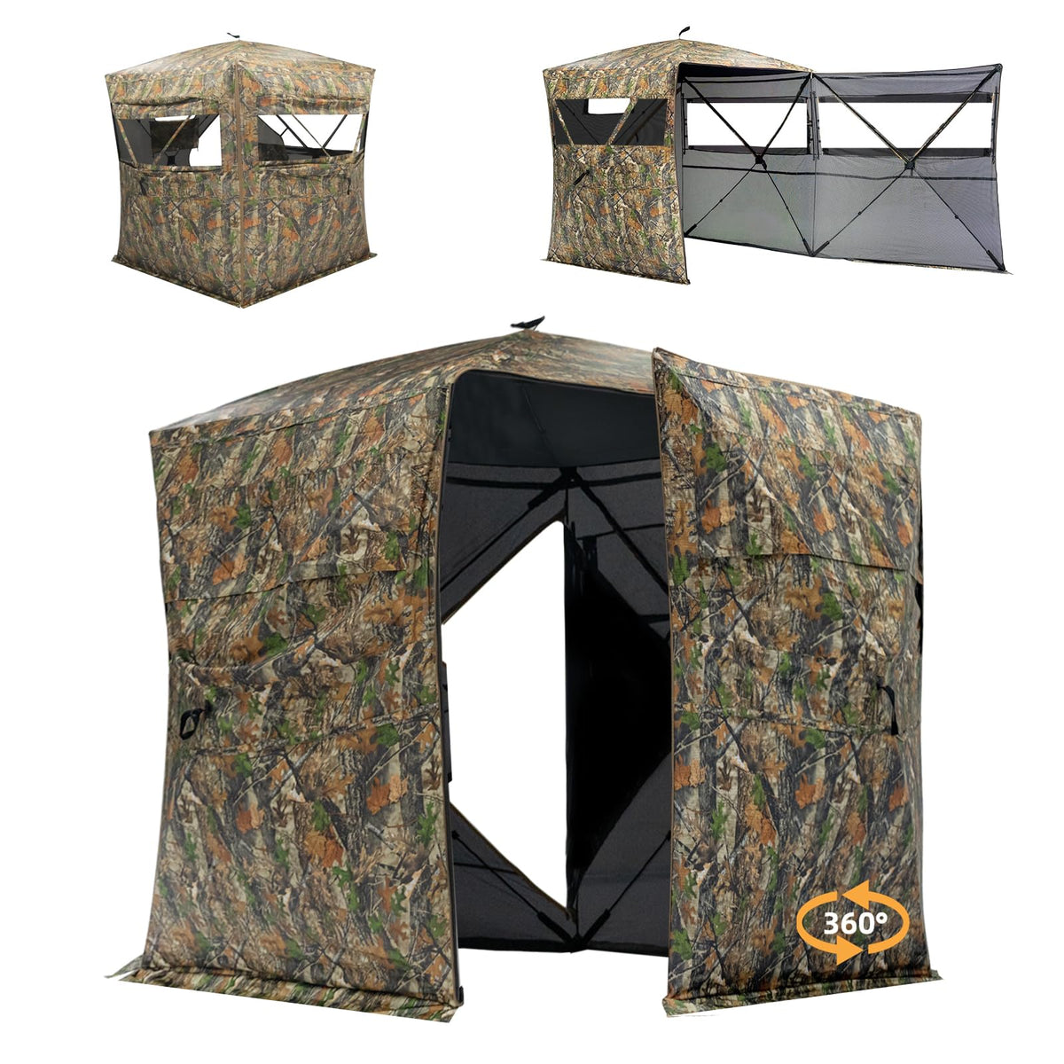 JOMAILIEEL 360 Degree See Through Ground Blinds for Deer and Turkey, Pop Up Deer Blind with Double Doors, Portable Carry Bag and Quiet- Fast Setup