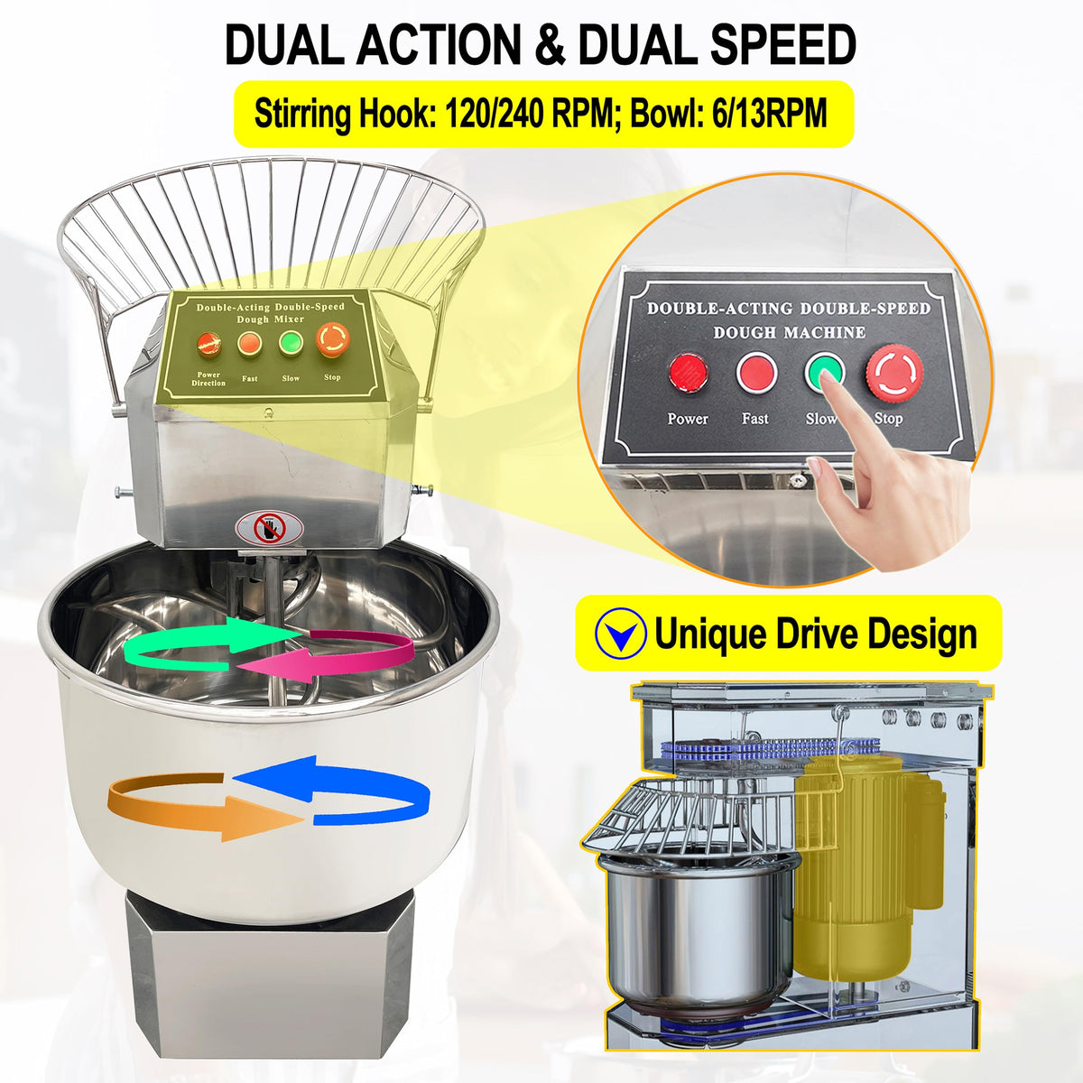 LGXEnzhuo 50L Commercial Dough Mixer with Dual Rotation and Double Speed, 110V 2200W Electric Dough Kneading Machine - Stainless Steel, Spiral Hook, Emergency Stop, for Pizze and Bread