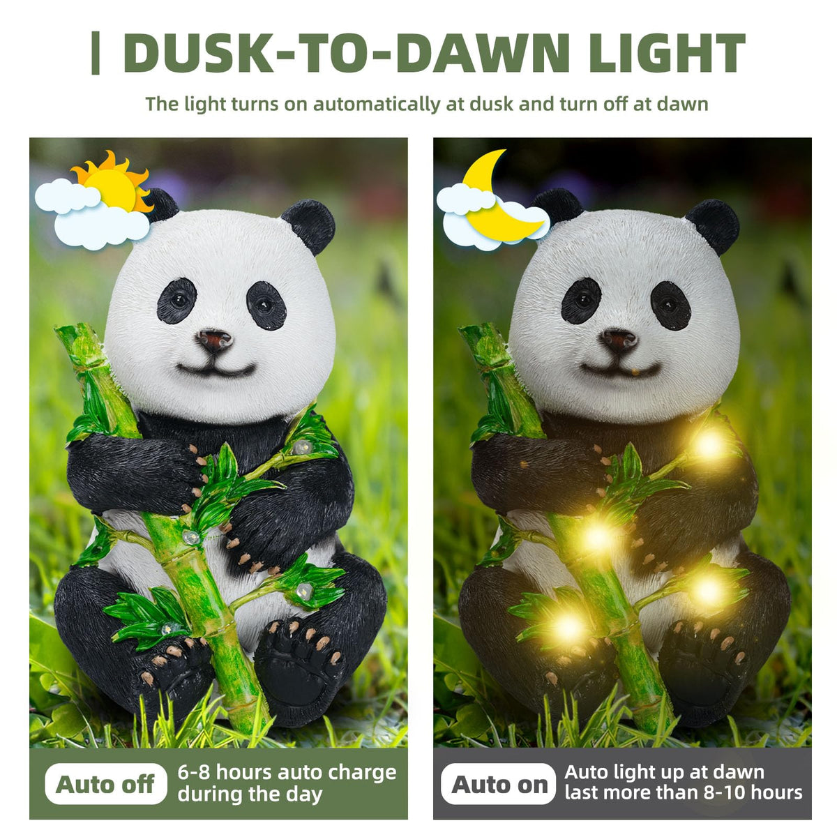 Tolatr Garden Panda Solar Lights Bamboo Statues Cute Sculptures Waterproof Resin for Indoor Outdoor Porch Patio Lawn Yard Decorations (Sitting)