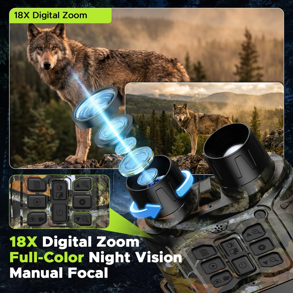 HOTPEAK Night Vision Goggles 4K 112MP, 18X Zoom Infrared Binoculars with 5000mAh Long Battery Life, 1968ft Range, 64GB Card Included, Full Color Night Vision for Hunting Camping Security Surveillance