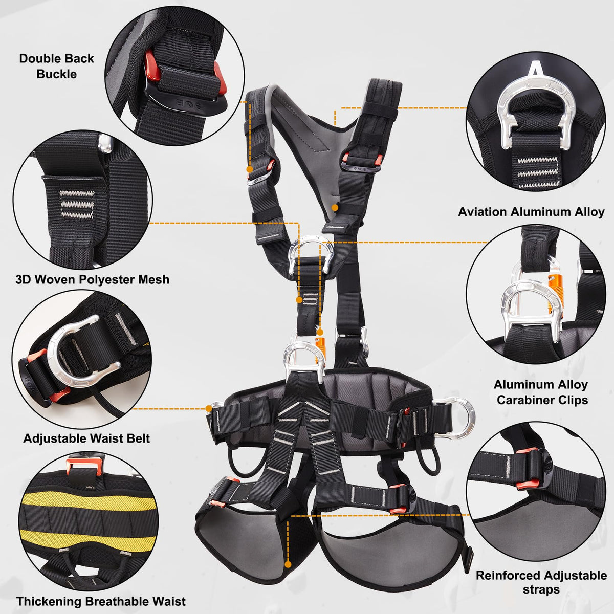 Full Body Climbing Harness, Thicken Widen Climbing Belts Safety Harness for Tree Climbing, Fire Rescue, Rappelling and Other Outdoor Adventure Activities