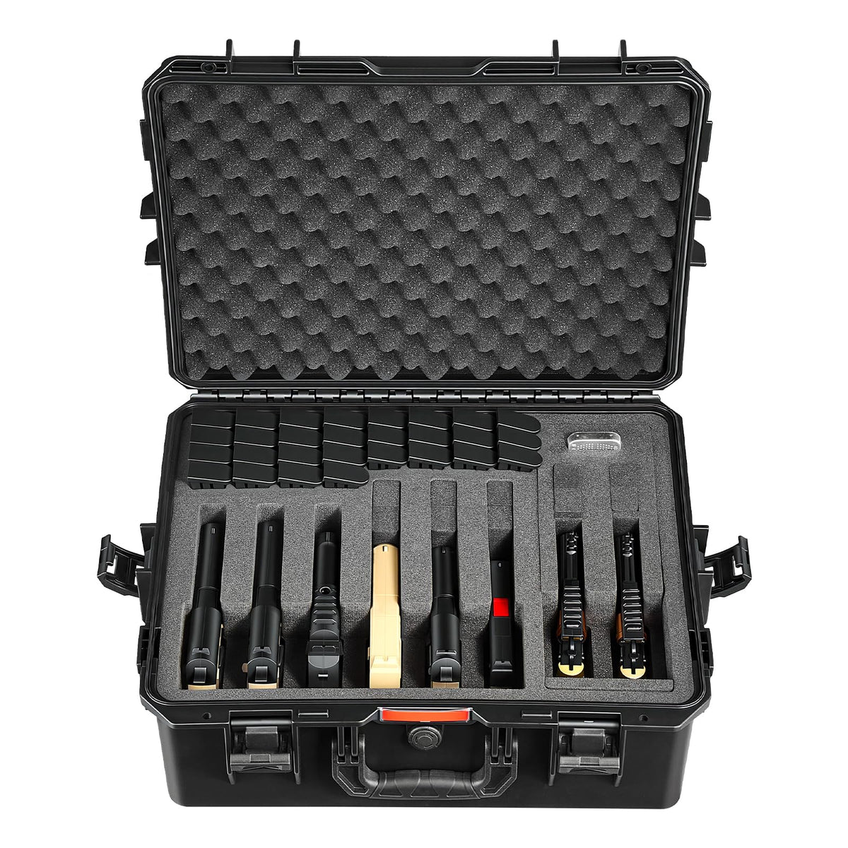 VEVOR Hard Pistol Case, Holds 8 Pistols & 28 Magazine, Hard Gun Case with Pre-Cut XPE Foam Lining, Waterproof Firearm Travel Case with Handle for Gun, Lenses, Camera, Gear, TSA Compliant