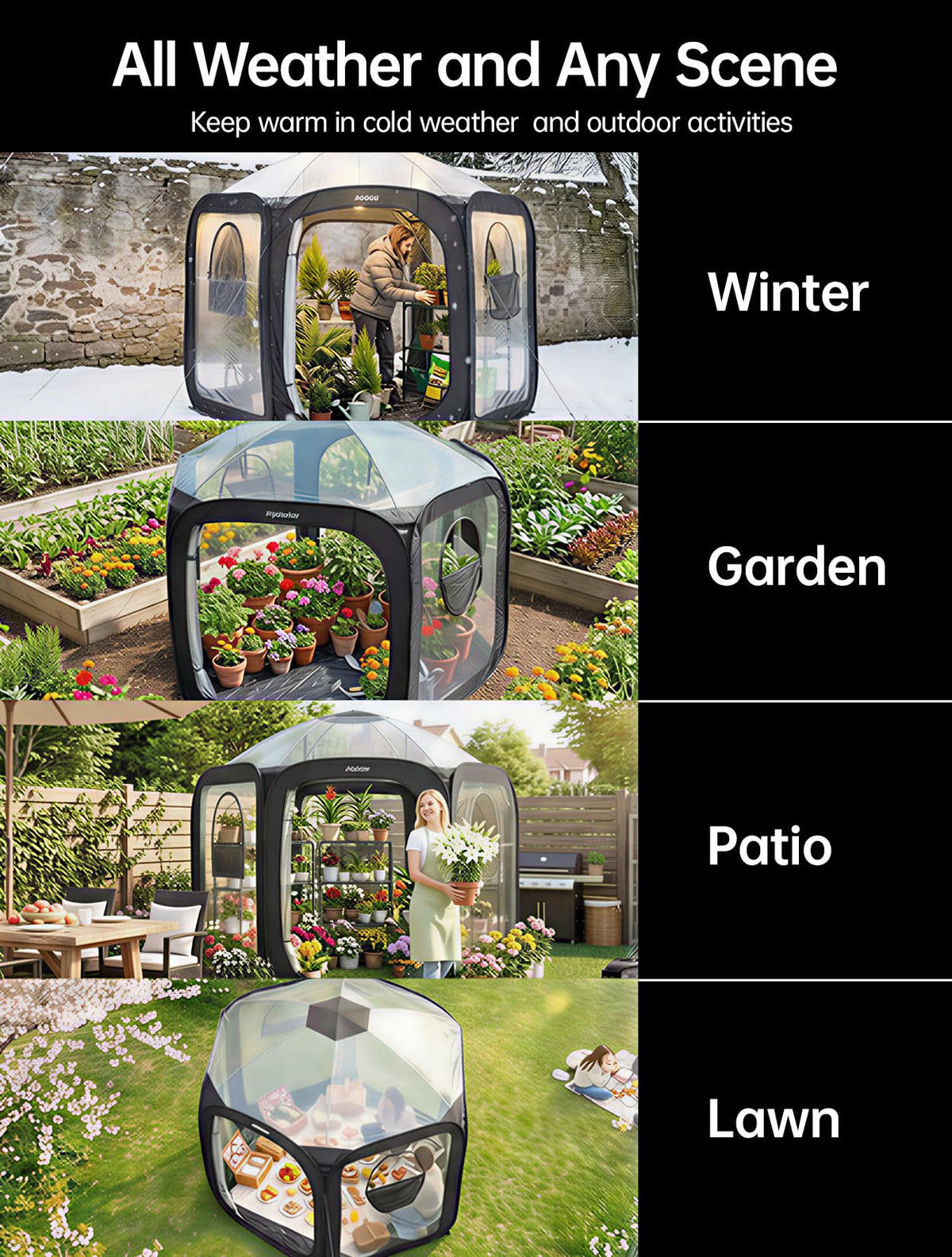 Porayhut Pop Up Greenhouse Tent,Portable Large Walk-in Plant House 10’X10’ ,Indoor Outdoor Gardening Plant Sunshine Room with PVC Mesh Cloth Cover for Protecting Plant from Cold Frost & Birds