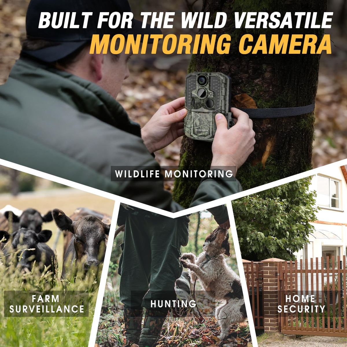 WOSPORTS Rechargeable Trail Camera 2Pack 56MP 4K Game Cam 0.2s Trigger No Glow Night Vision Motion Activated 120° Wide Lens 2.0” LCD Wildlife Camera Outdoor Scouting