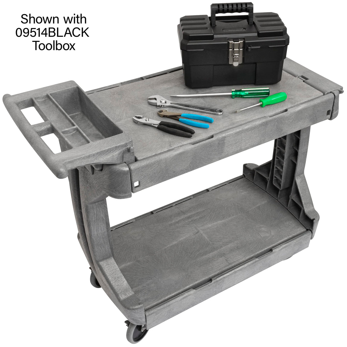 Akro-Mils 30930 ProCart 400 Pound Capacity Heavy Duty 2 Tier Rolling Service Utility Cart with Wheels and Hinged Side Gates, 42-Inch x 19-Inch x 35-Inch, Gray