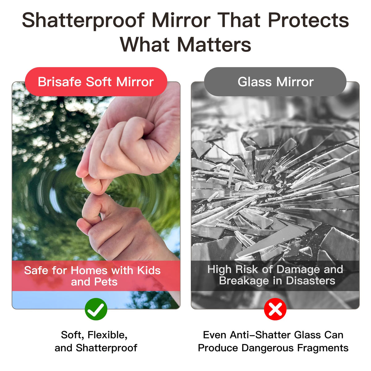 brisafe 71" x 40" Full Length Wall Mirror for Gym, Dance, Home & Yoga - Easy Install, Ultra-Light Shatterproof Nano Material Cuts 60% Commercial Insurance Costs