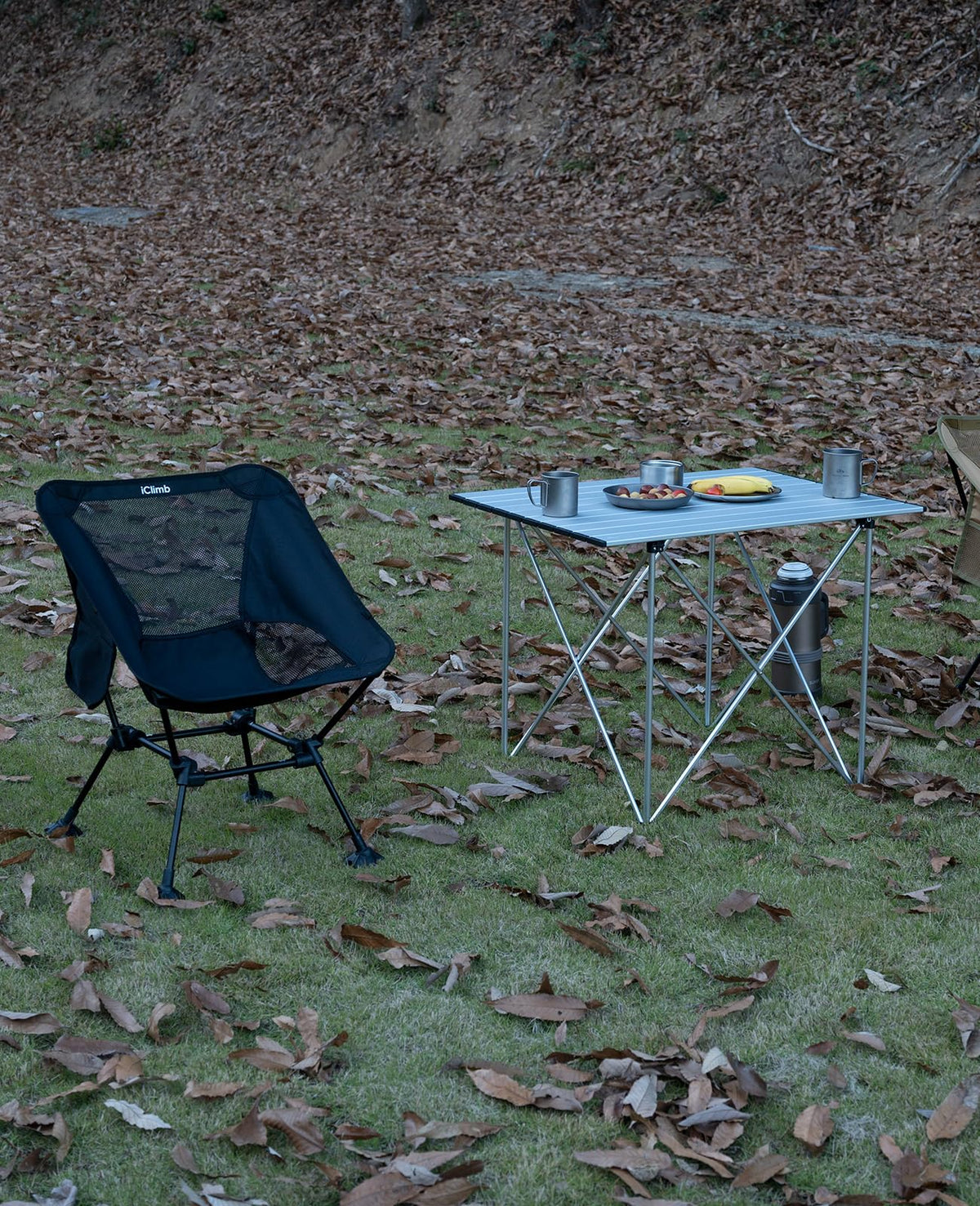 iClimb 1 Light Folding Table and 1 Heavy Duty Compact Folding Chair Bundle for Adults Outdoor Camping Beach Concert