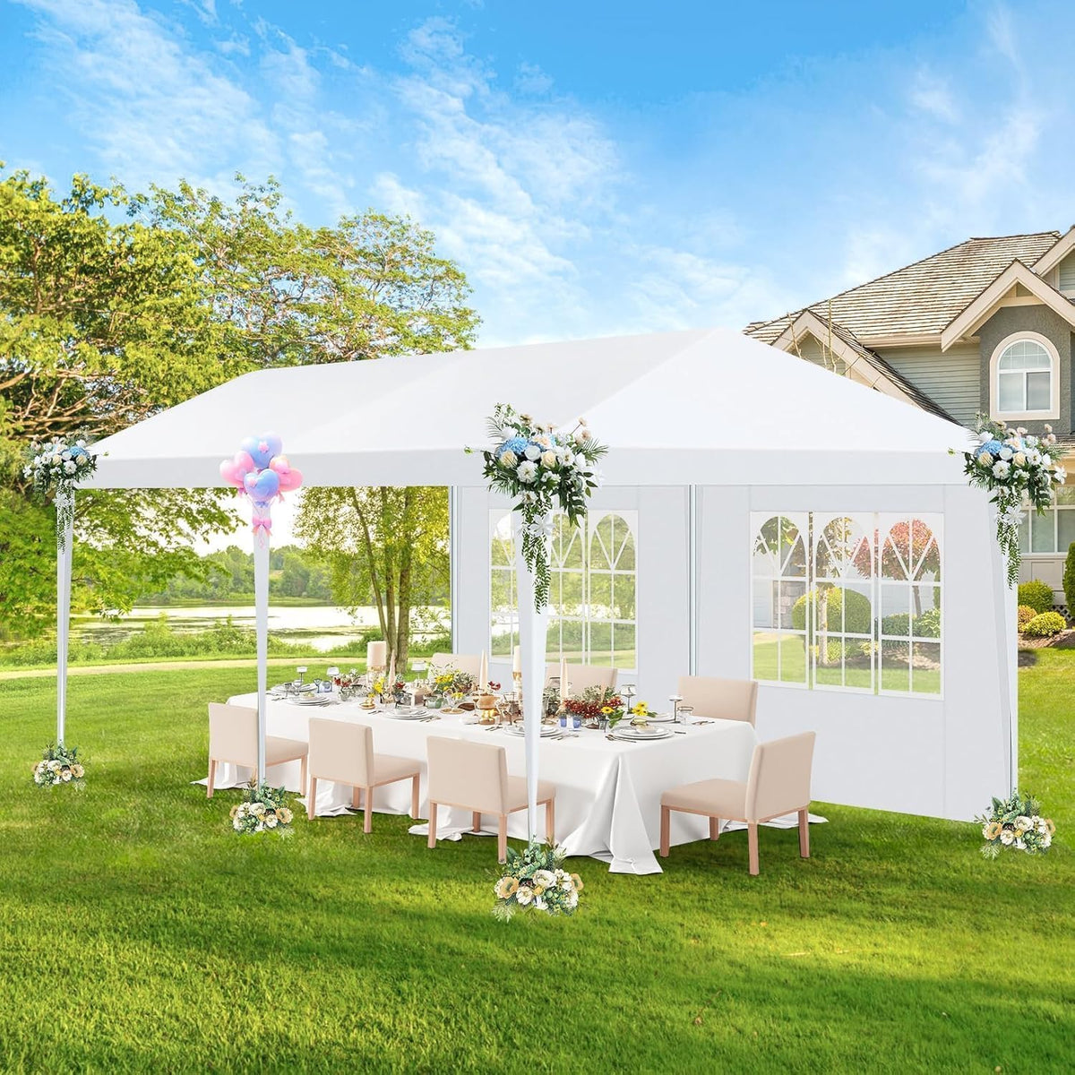 HOTEEL 10x20FT Party Tent with 6 Removable Sidewalls for Parties, Waterproof Carpas para Fiestas, Weddings, BBQ, Outdoor Large Event Canopy, Patio Camping Gazebo, White