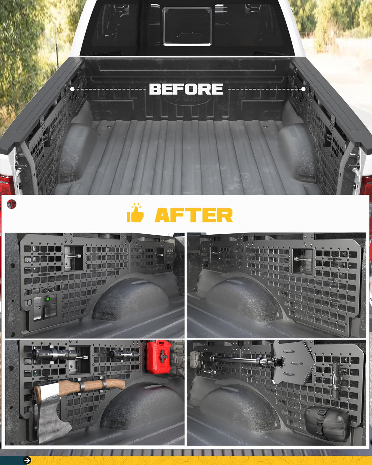 Trumgeta Side Bed MOLLE Panel Fit for 5.5 Feet Ford F150 2015-2020 & 2021-2026 Truck Storage Organizer System