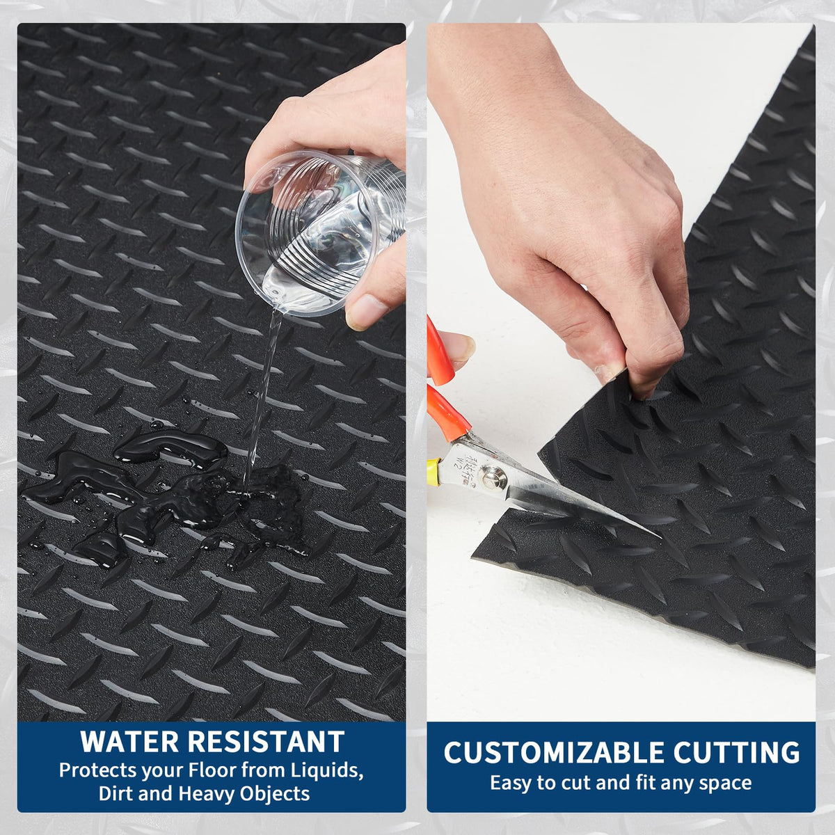 EliteEdge 7.5 x 18 FT Garage Floor Mat, 2.8mm Thickened Flooring Roll Diamond Plate PVC Rubber Trailer Mat, Non-Slip Floor Protector Mat for Garage, Warehouse, Gyms, Trailer, SUV