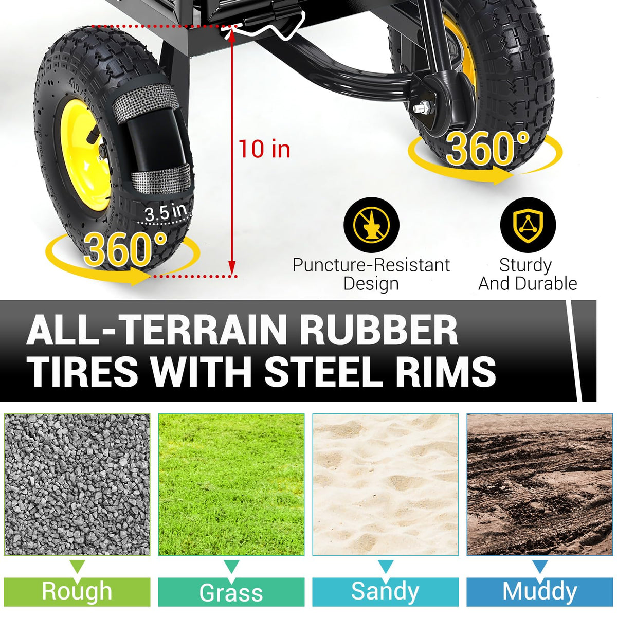 550Lbs Steel Garden Cart, Heavy Duty Garden Wagon Cart with 180° Rotating Handle ＆ 10in All Terrain Wheels,Removable Sides Metal Yard Utility Wagon Carts.
