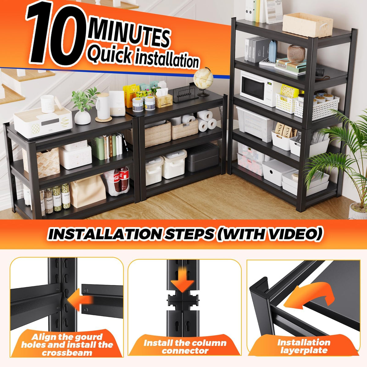 PKDYEZ Garage Shelving Heavy Duty,3000LBS Storage Shelves,Industrial Shelving 5-Tier Adjustable,Garage Storage Shelves,Easy Assembly Storage Shelf for Warehouse,Basement,Office[78" H*46" W*20"]