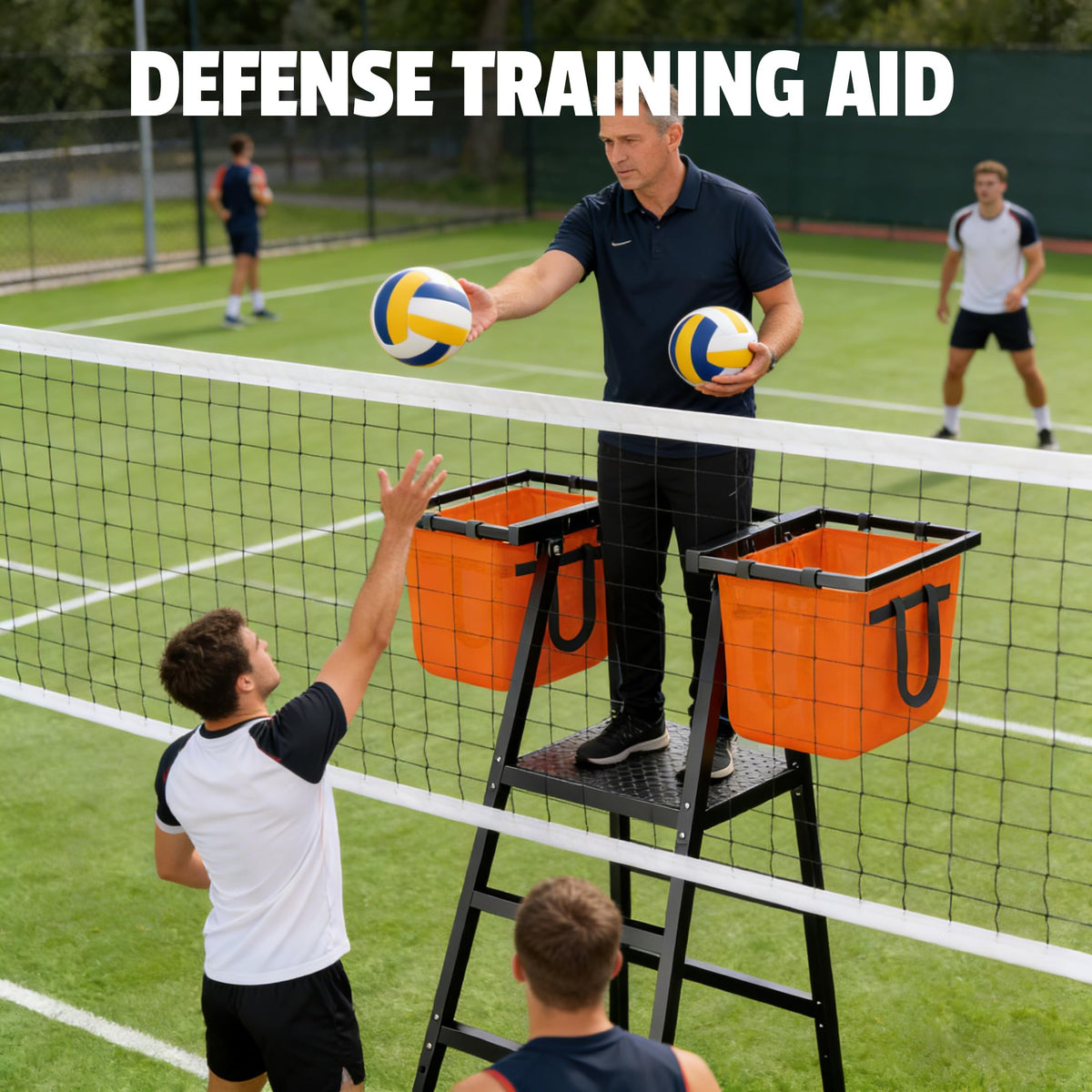 MR Portable Volleyball Coaching Tower with Ball Bag Attachments, Adjustable Volleyball Referee Stand, Volleyball Training Tower for Passing, Defense, and Blocking Drills