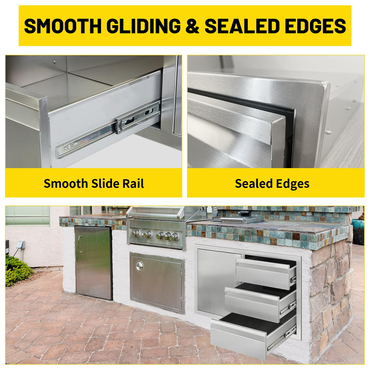 SGOLAN Outdoor Kitchen Door Drawer Combo Cabinet 38.1W x 22.6H x 20.8D BBQ Access Door&Triple Drawers Combo, Stainless Steel Handles for Outdoor Kitchen Island