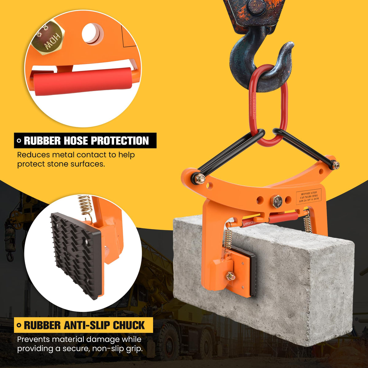 HEYVOZE 716 lbs Granite Slab Lifting Clamp, 2.4-9.5 in Opening X-Type Stone Lifting Clamp, Durable Design for Granite, Marble, and Concrete Handling