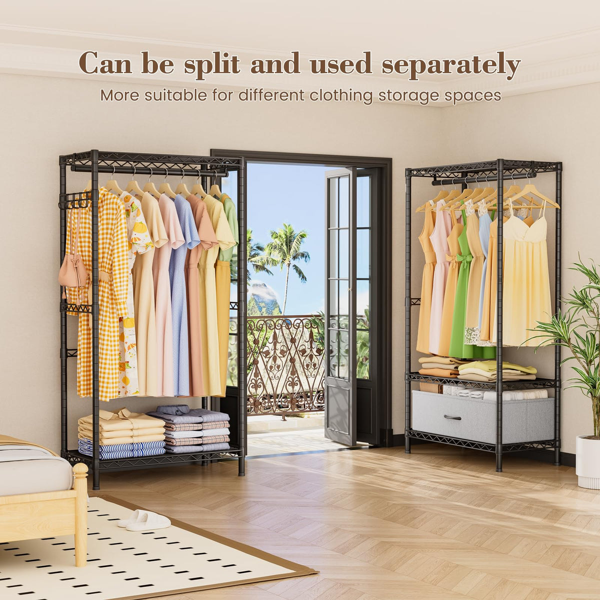 Golpart Coat Rack Clothes Wardrobe：Closet Organizer and Storage Clothing Garment Rack with Shelves Heavy Duty for Hanging Clothes Portable Adjustable Black 15.8" DX(70-88)" WX76.5 H