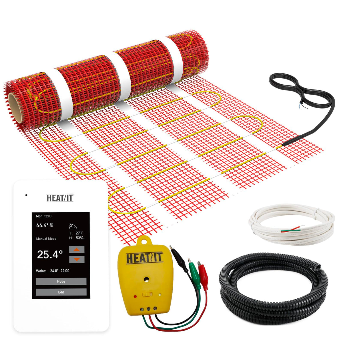 50 sqft HEATIT Warmmat Electric Radiant Self-adhesive Floor Heat Heating System & ET-7A Thermostat & Alarm Monitor
