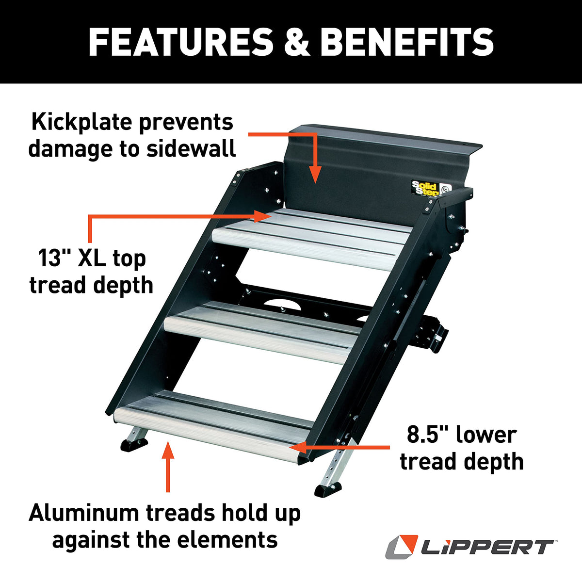 Lippert-791573 Solid Step Triple Step for RV and Travel Trailer Entry Doorway , 30-inch,Black