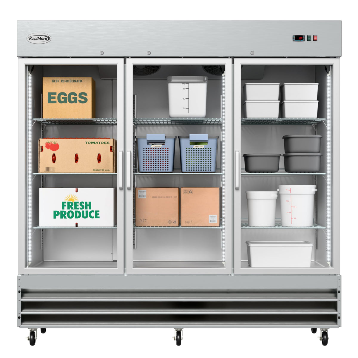KoolMore RIR-3D-GD Commercial Refrigerator, Triple Door, Stainless Steel,66.5 cubic feet