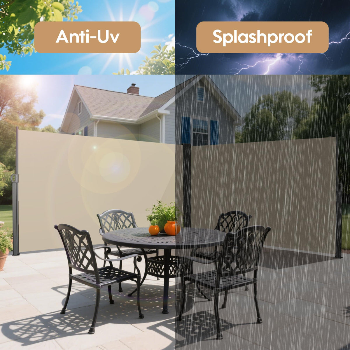 Retractable Side Awning Privacy Screen - 118” x 71” Outdoor Pull-Out Patio Divider, UV & Water-Resistant Sun Shade Canopy with Aluminum Frame for Balcony, Garden, Courtyard (Beige)