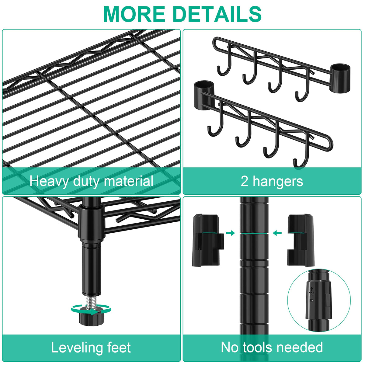 Folews 5 Tier Storage Shelves with Shelf Liner, Metal Shelves for Storage Adjustable Wire Shelving Unit Storage Shelf Organizer for Kitchen Pantry
